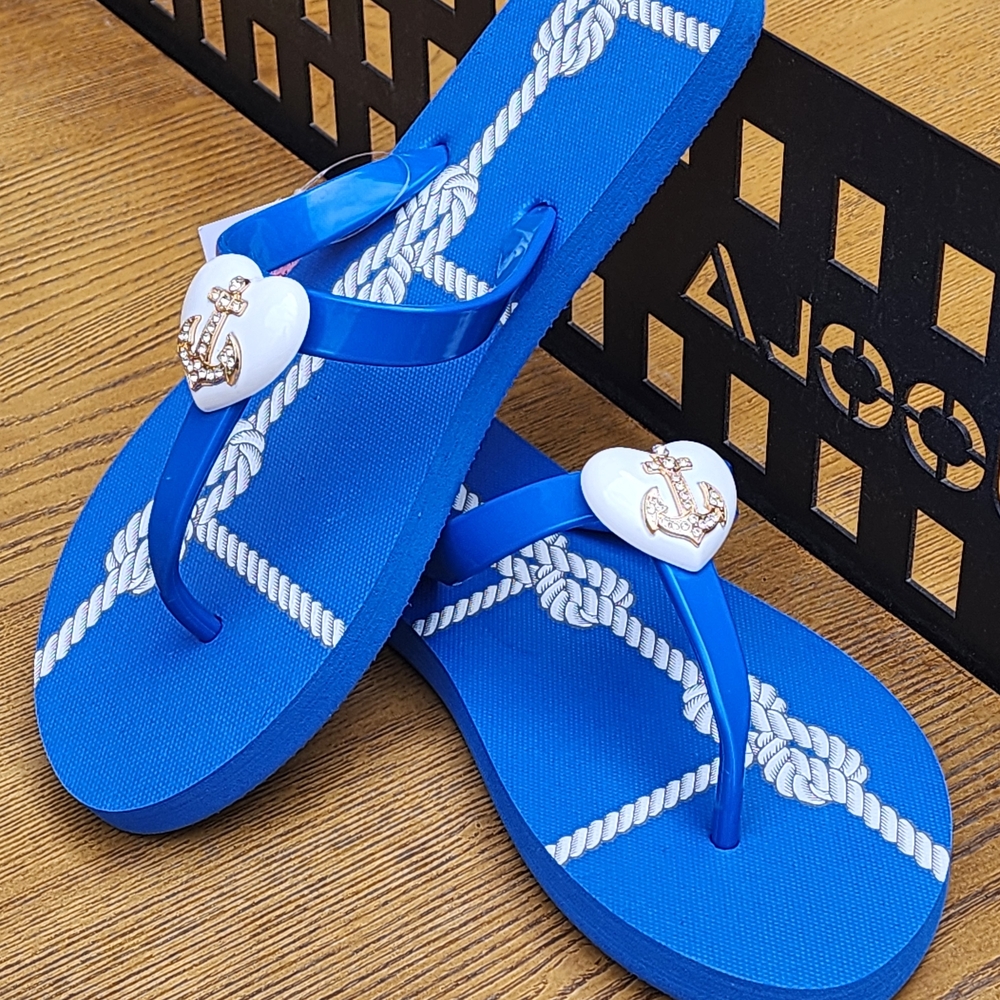 WLK By S.Miller Royal Blue Rhinestone Anchor Women's Flip Flop Sandals Size 10 - Picture 8 of 12